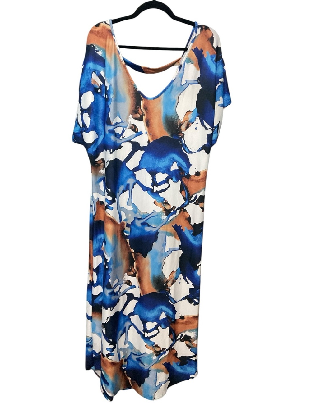Ashley Stewart Abstract Blue & Rust Midi Dress Plus 18/20 Stretch Preloved A32 - Picture 2 of 4